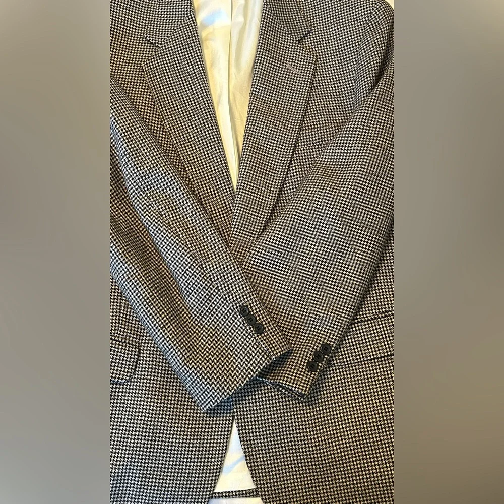 Stanley Blacker Tweed‎ Sport Coat Mens Size 44R Tan Black Houndstooth